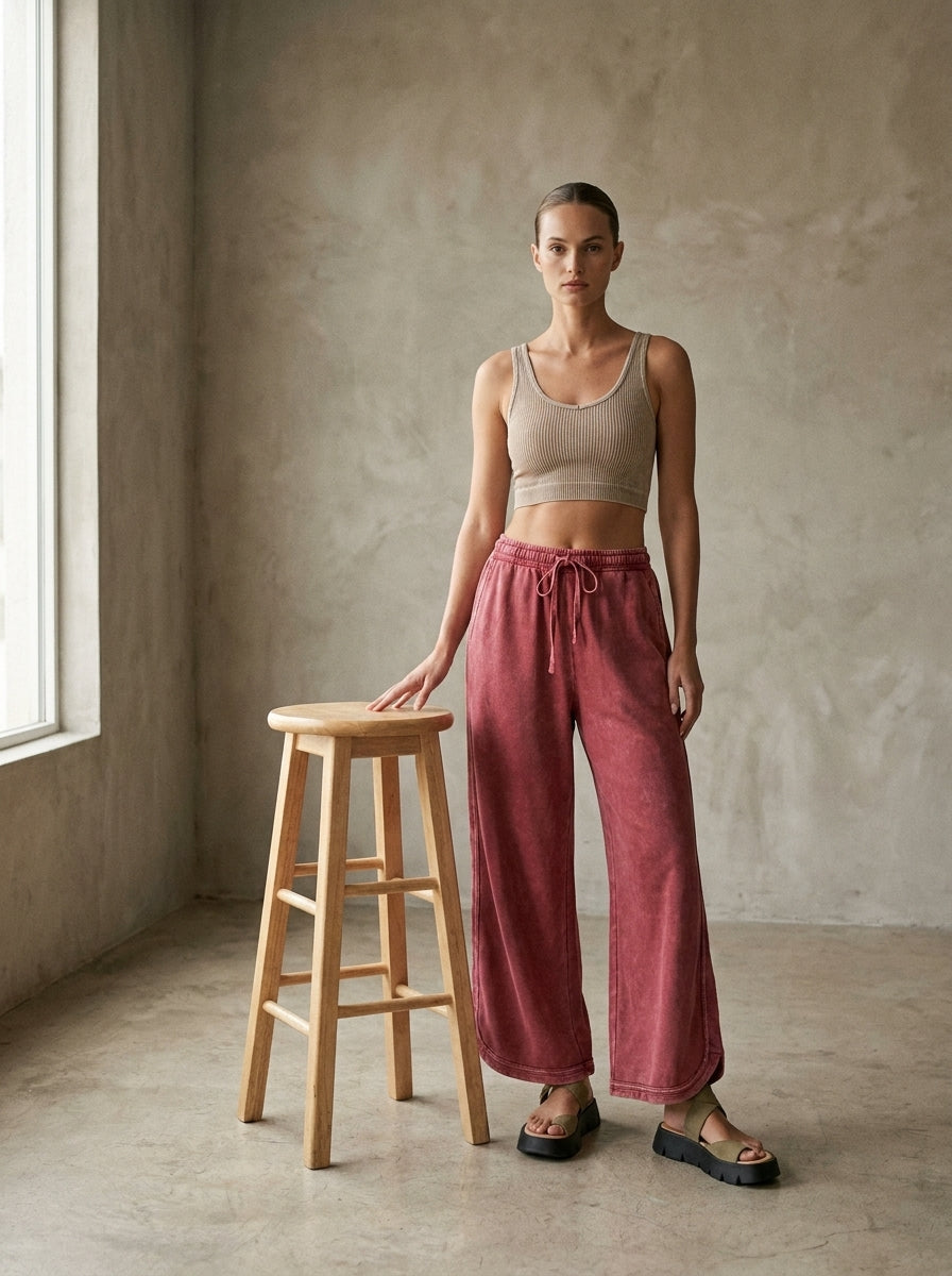 The Essential Drawstring Mineral Washed Terry Knit Pants