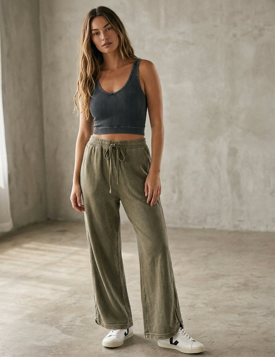 The Essential Drawstring Mineral Washed Terry Knit Pants