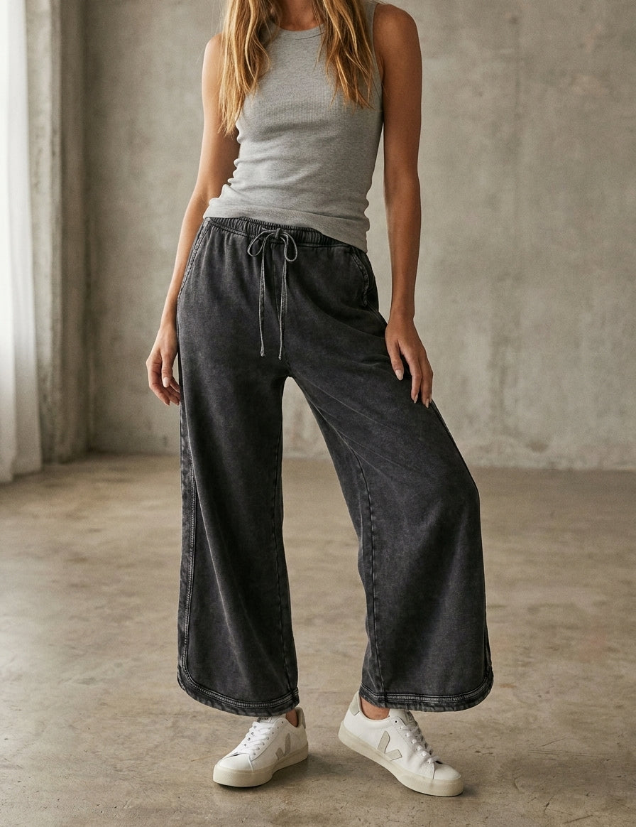 The Essential Drawstring Mineral Washed Terry Knit Pants