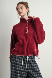 Trailmarker Gingham Trim Fleece Pullover in Berry Multi - product photo 2