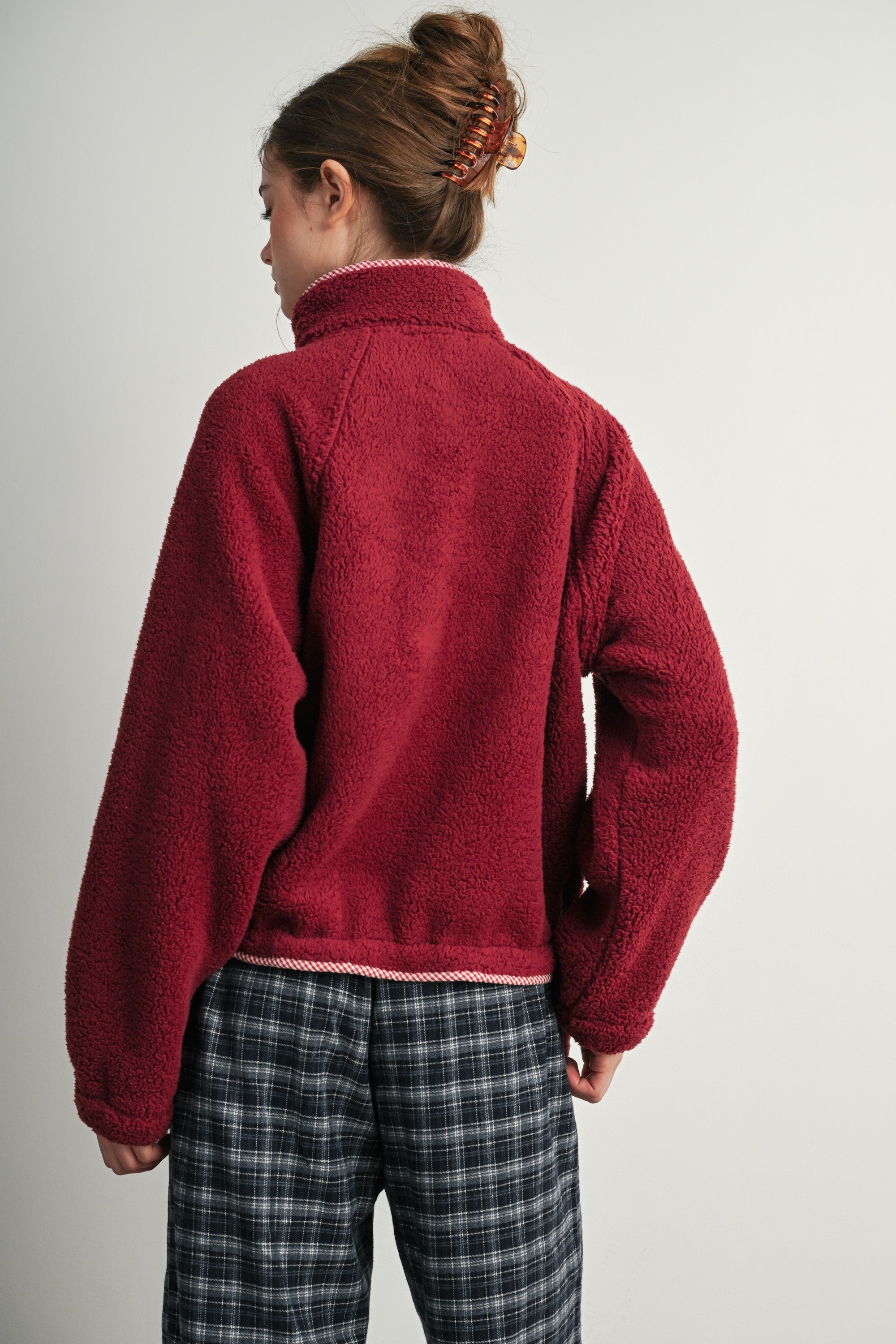 Trailmarker Gingham Trim Fleece Pullover in Berry Multi - product photo 7