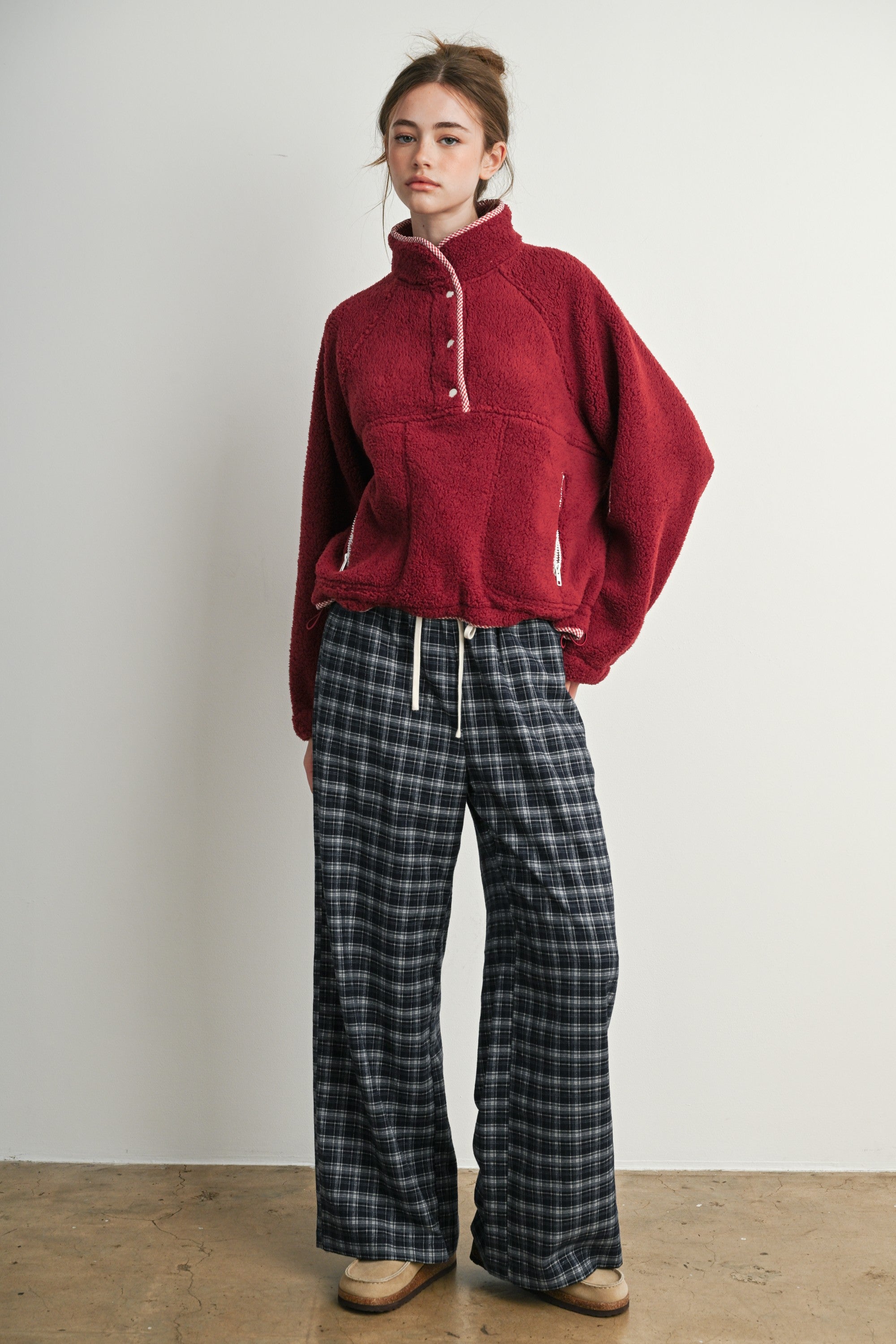 Trailmarker Gingham Trim Fleece Pullover in Berry Multi - product photo 8