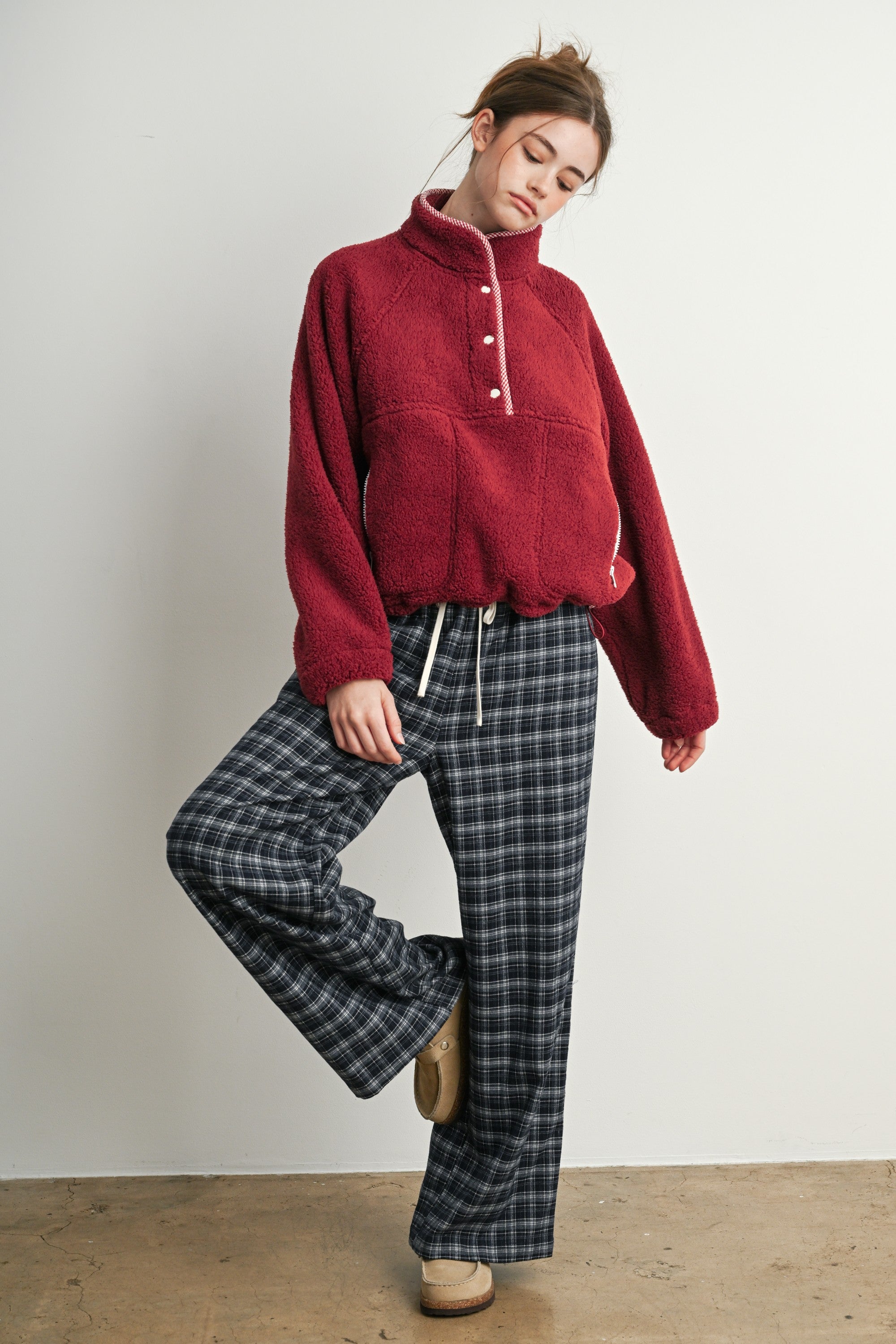 Trailmarker Gingham Trim Fleece Pullover in Berry Multi - product photo 10