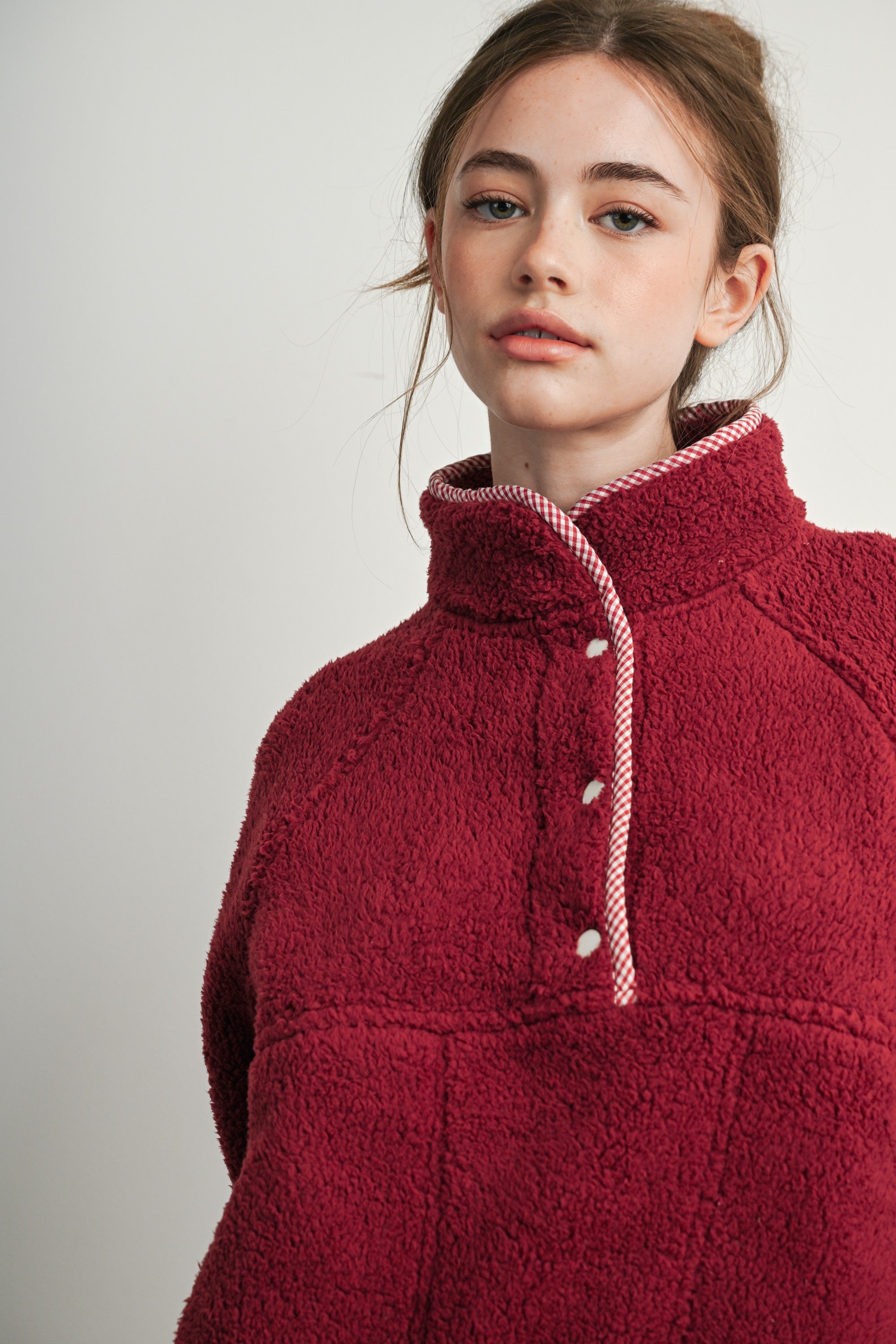 Trailmarker Gingham Trim Fleece Pullover in Berry Multi - product photo 11