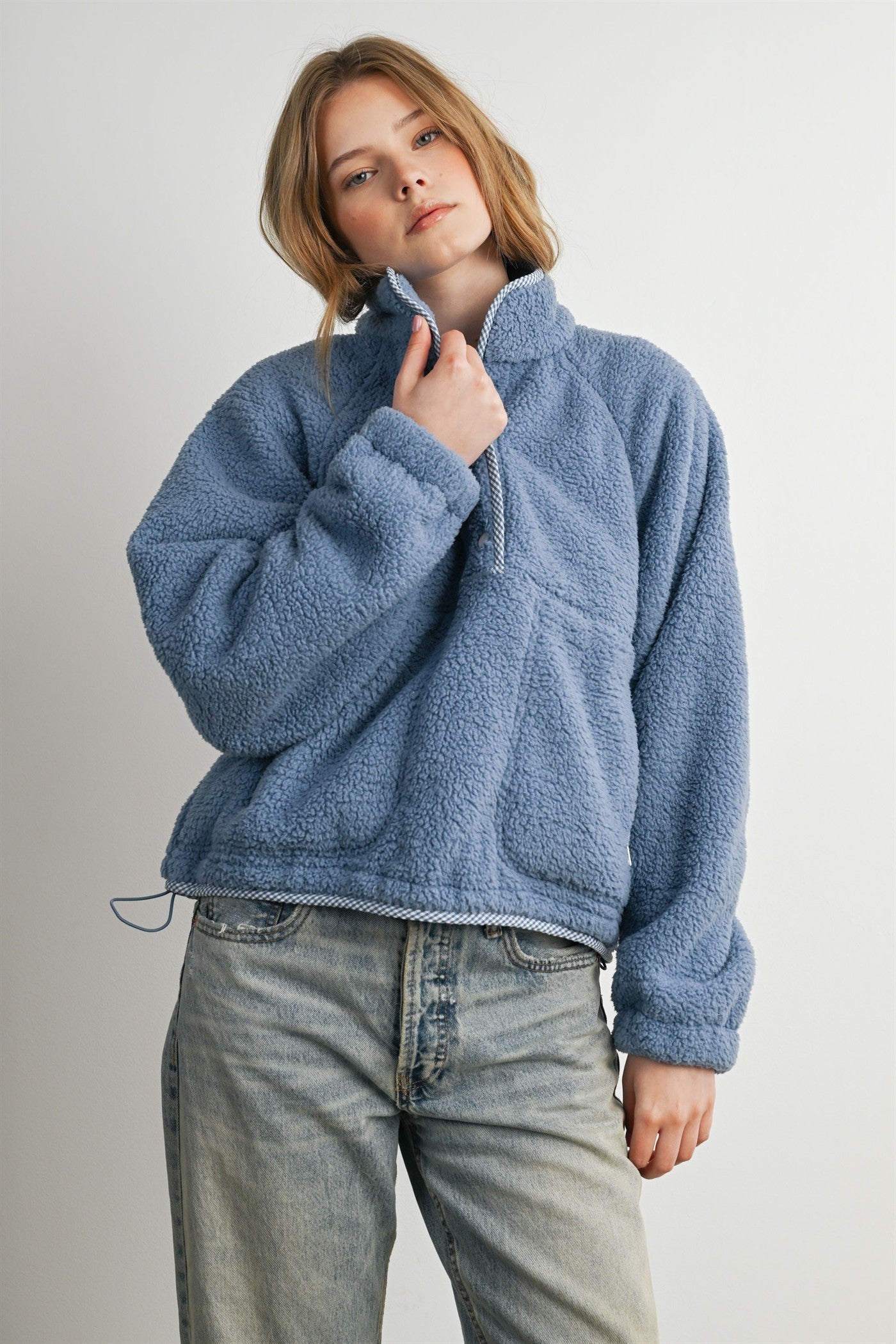 Trailmarker Gingham Trim Fleece Pullover in Blue Multi - product photo 4