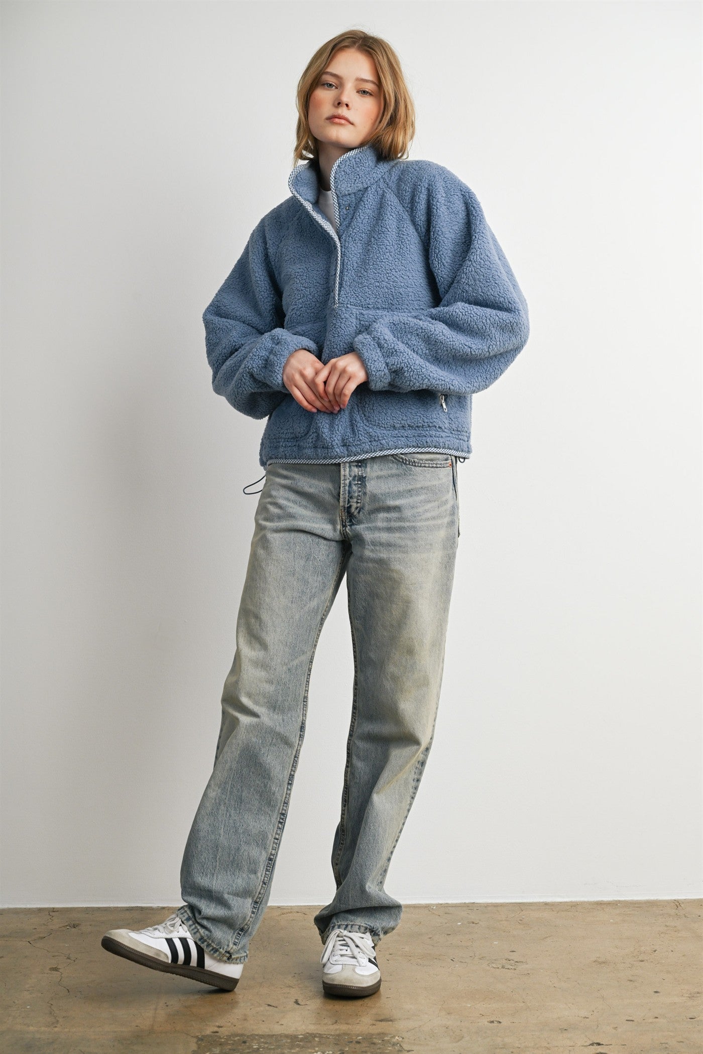 Trailmarker Gingham Trim Fleece Pullover in Blue Multi - product photo 9