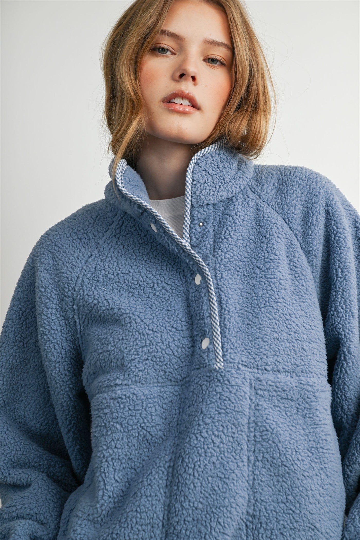 Trailmarker Gingham Trim Fleece Pullover in Blue Multi - product photo 11