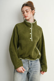 Trailmarker Gingham Trim Fleece Pullover in Olive Multi - product photo 1
