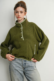 Trailmarker Gingham Trim Fleece Pullover in Olive Multi - product photo 2