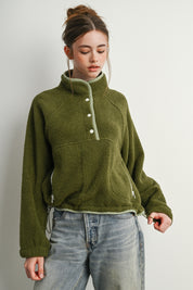 Trailmarker Gingham Trim Fleece Pullover in Olive Multi - product photo 3