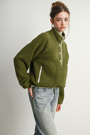 Trailmarker Gingham Trim Fleece Pullover in Olive Multi - product photo 7