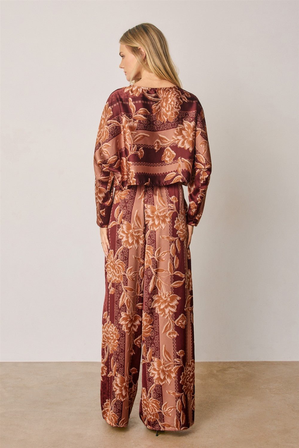 Trellis Lane Floral Satin Wide Leg Pants - Westly