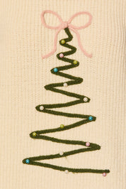 Trim the Tree Embroidered Knit Sweater in Cream — product photo 07