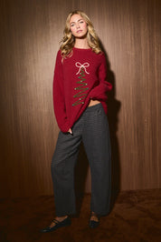 Trim the Tree Embroidered Knit Sweater in Red — product photo 05