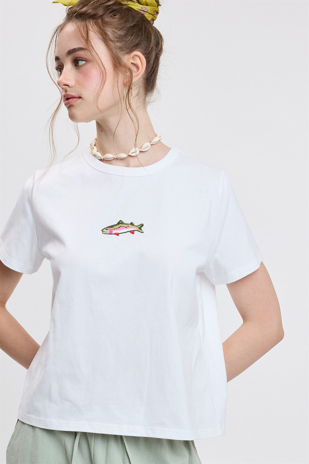 Trout Creek Embroidered Tee - Off White