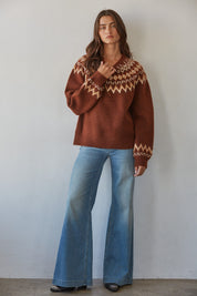 Tundra Fair Isle Mock Neck Sweater in Chocolate Cream - product photo 2