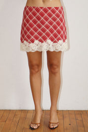 Twelfth Night Lace Trim Plaid Mini Skirt - Westly