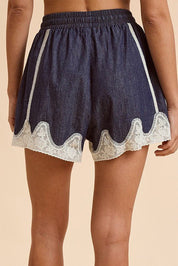 Twilight Lace Trimmed Lightweight Denim Mini Shorts - Westly