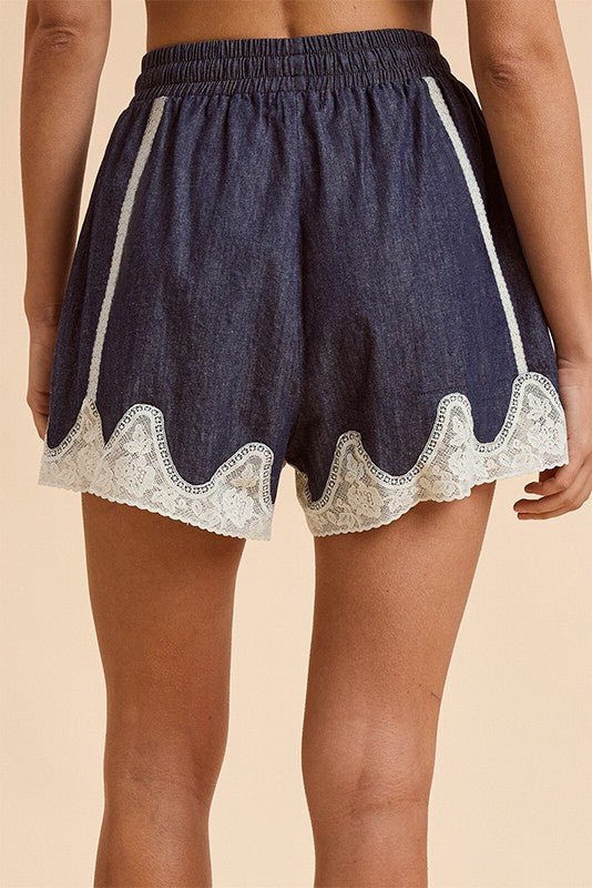 Twilight Lace Trimmed Lightweight Denim Mini Shorts - Westly