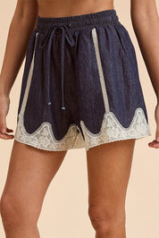 Twilight Lace Trimmed Lightweight Denim Mini Shorts - Westly