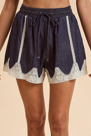 Twilight Lace Trimmed Lightweight Denim Mini Shorts - Westly