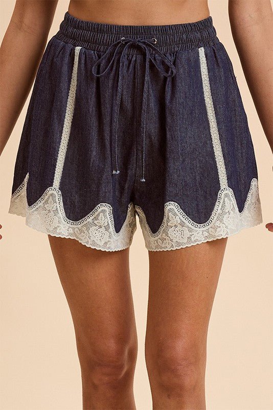 Twilight Lace Trimmed Lightweight Denim Mini Shorts - Westly