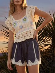 Twilight Lace Trimmed Lightweight Denim Mini Shorts - Westly
