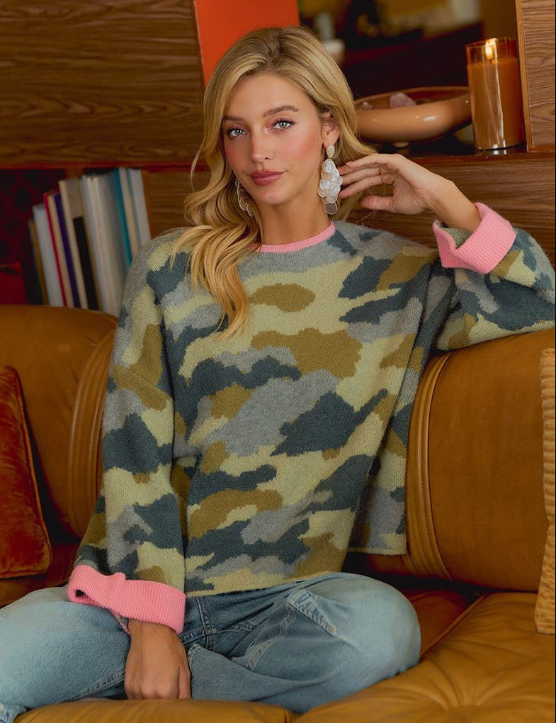 Underbrush Contrast Trim Camo Sweater - Westly