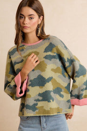 Underbrush Contrast Trim Camo Sweater - Westly