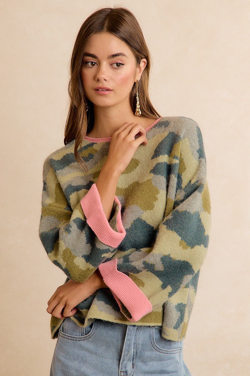 Underbrush Contrast Trim Camo Sweater - Westly