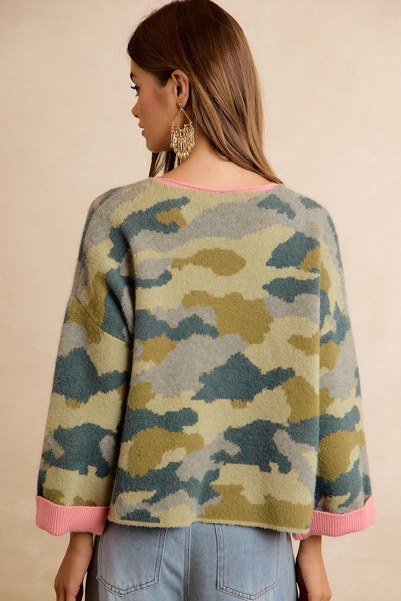 Underbrush Contrast Trim Camo Sweater - Westly