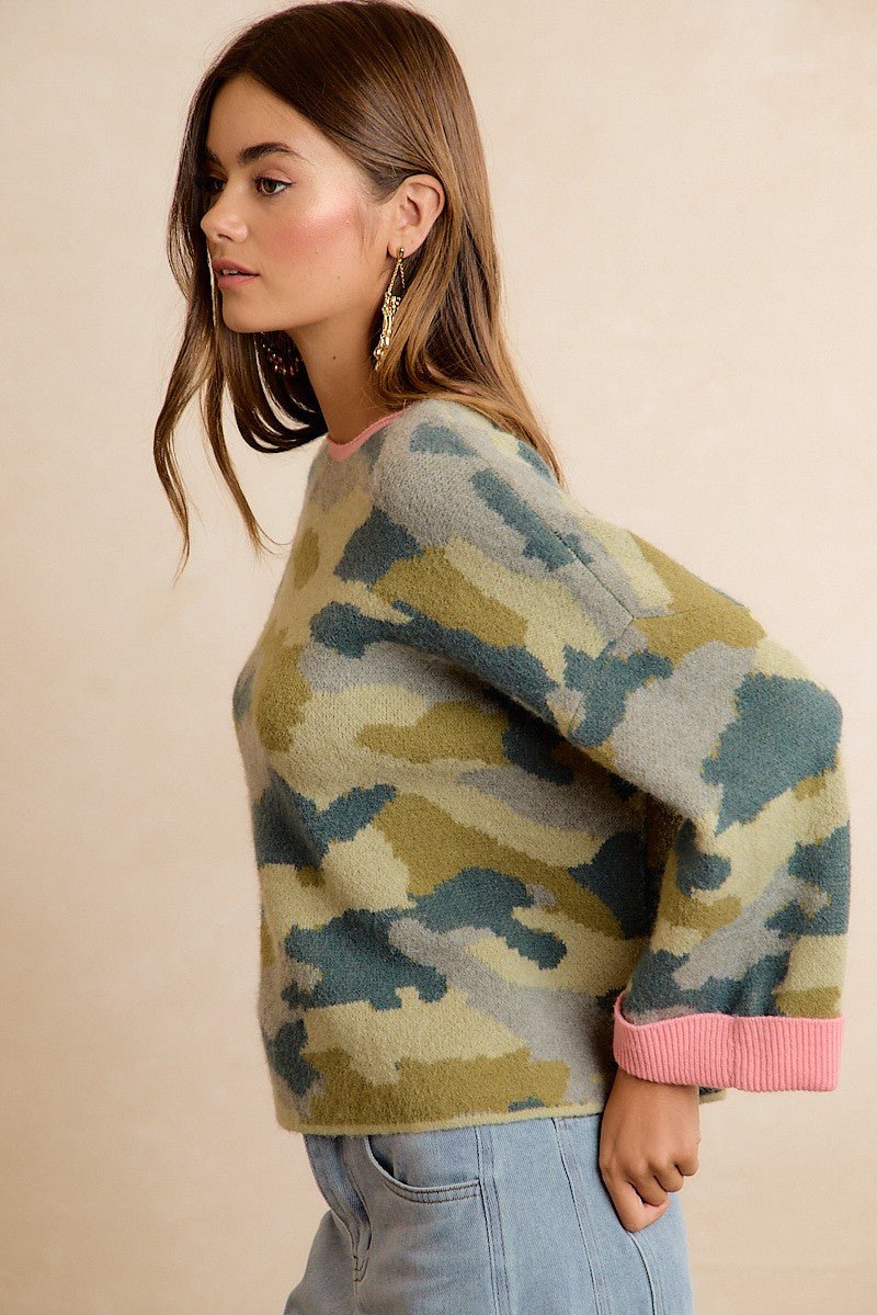 Underbrush Contrast Trim Camo Sweater - Westly