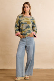 Underbrush Contrast Trim Camo Sweater - Camo Pink