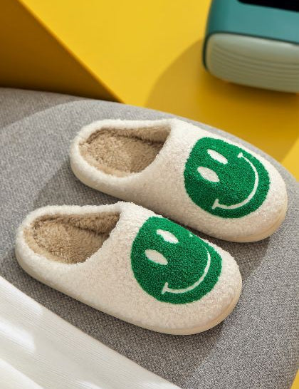 Upbeat Smiley Face Slippers - White Green - product photo 01