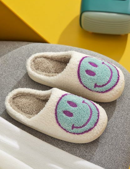 Upbeat Smiley Face Slippers - White Sky Blue - product photo 01