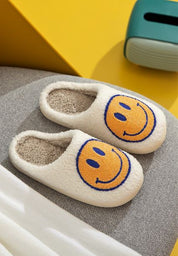 Upbeat Smiley Face Slippers - White Yellow Blue - product photo 01
