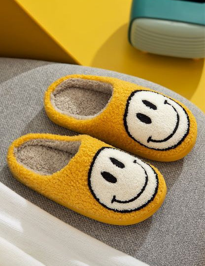 Upbeat Smiley Face Slippers - Yellow White - product photo 01