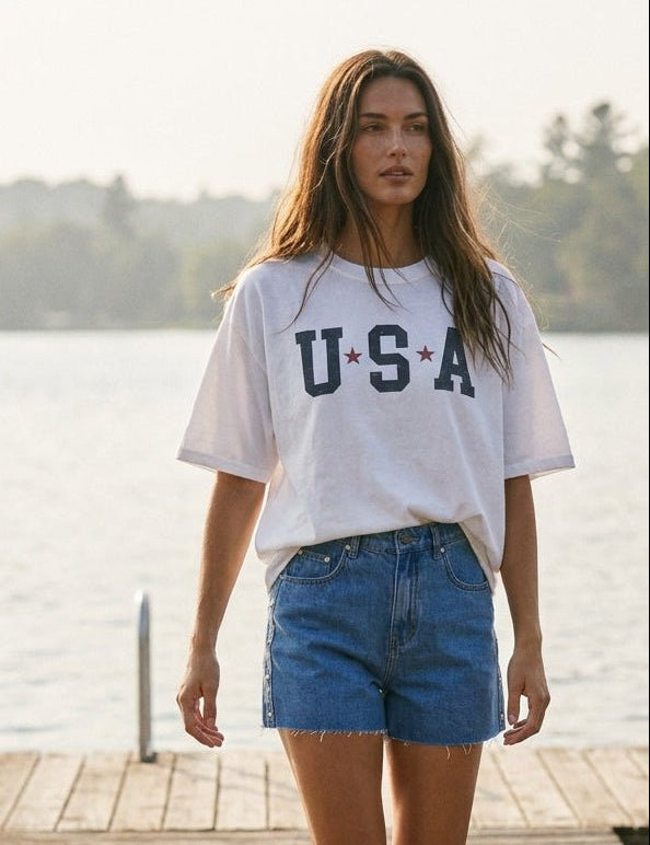 USA Stars Oversized Graphic Tee - Westly