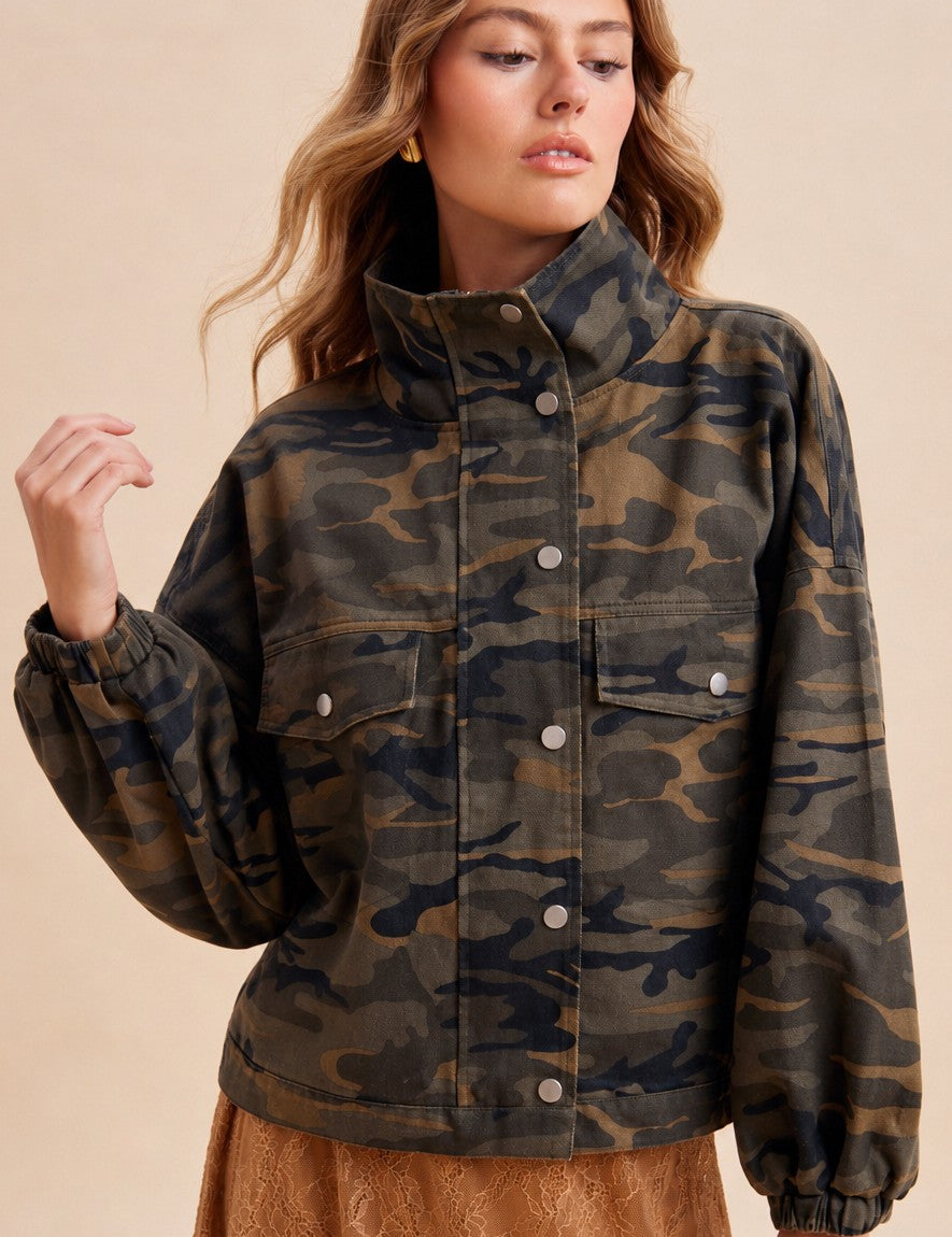 Utility Grove Camo Stand Collar Jacket in Taupe - product photo 1