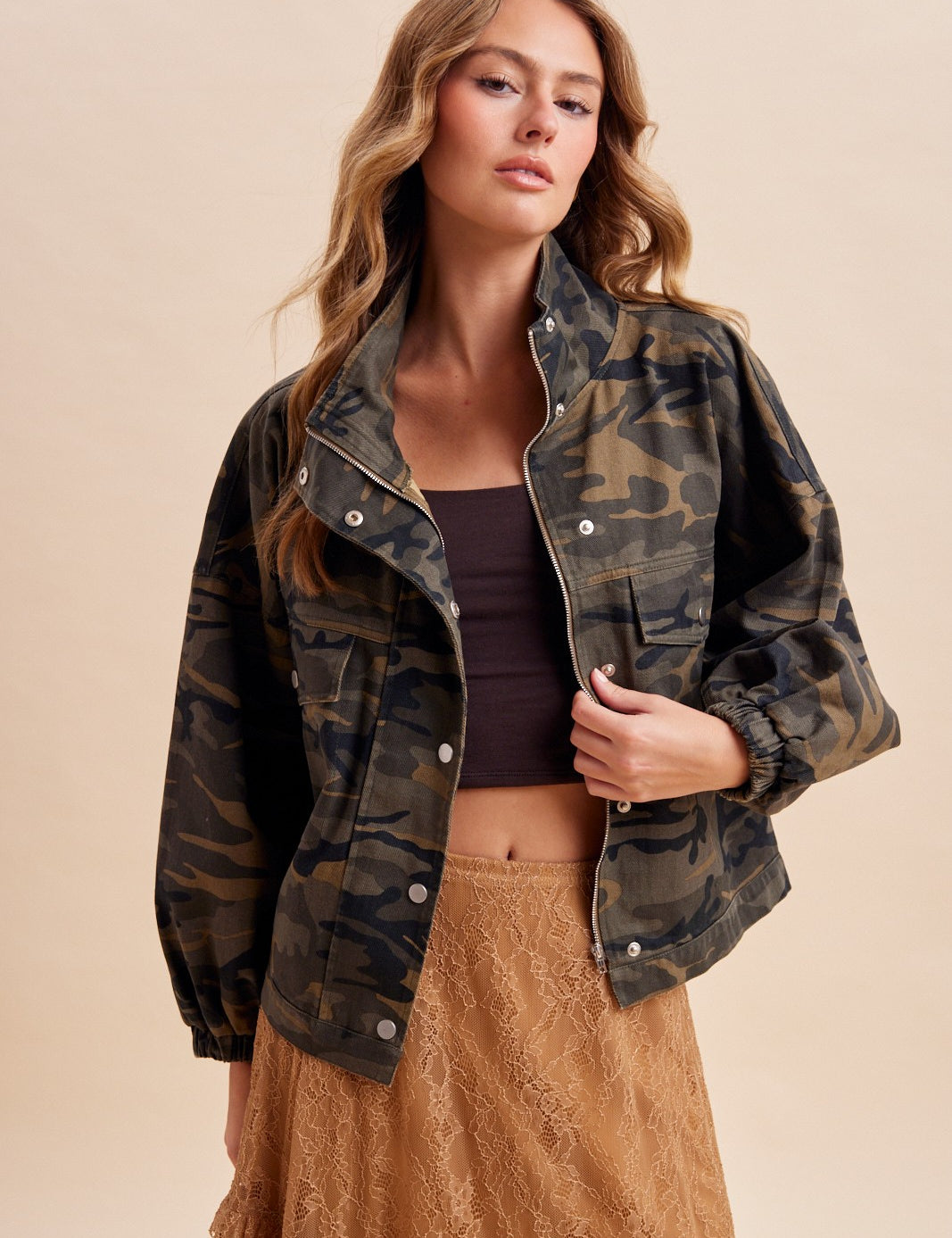 Utility Grove Camo Stand Collar Jacket in Taupe - product photo 2
