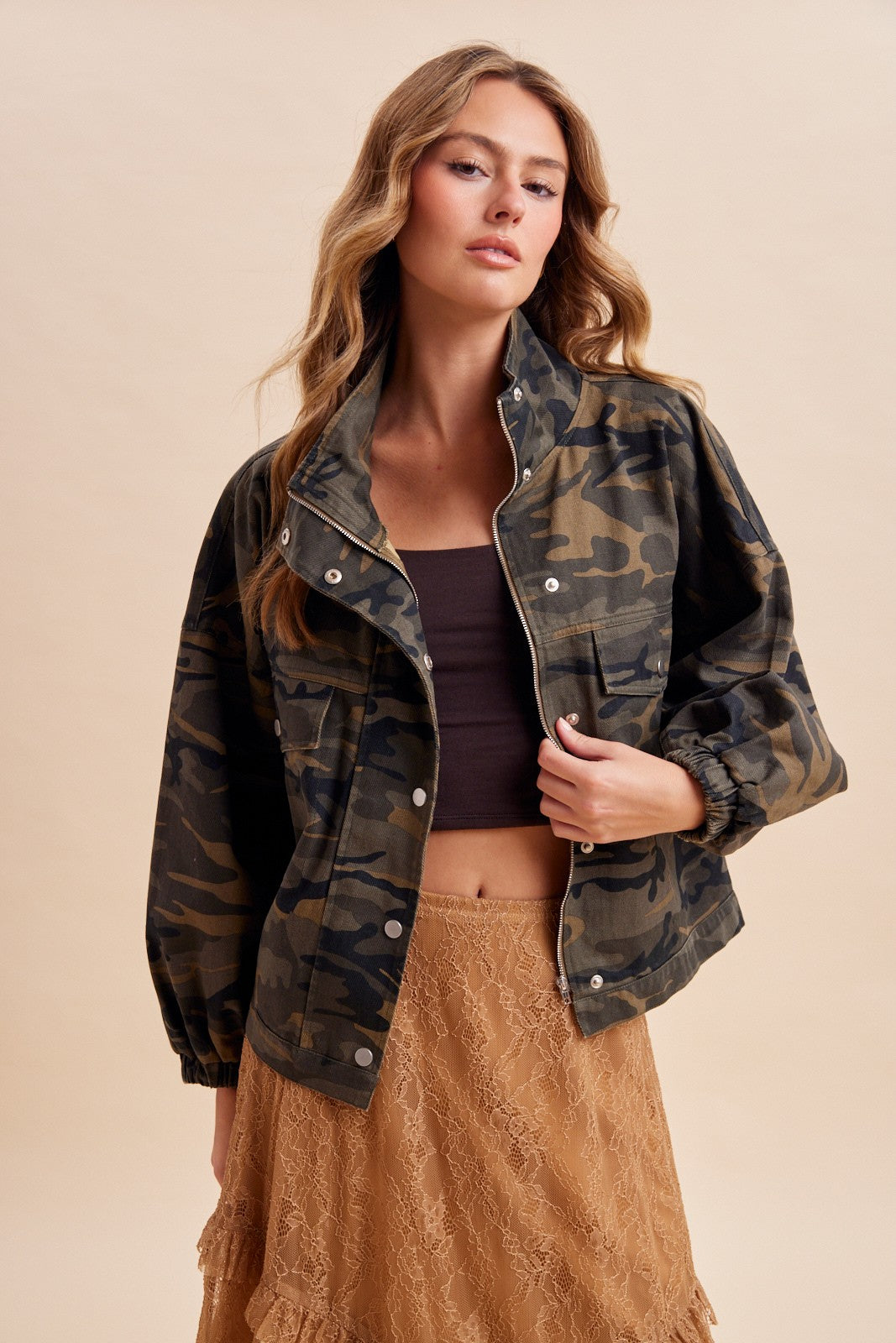 Utility Grove Camo Stand Collar Jacket in Taupe - product photo 2
