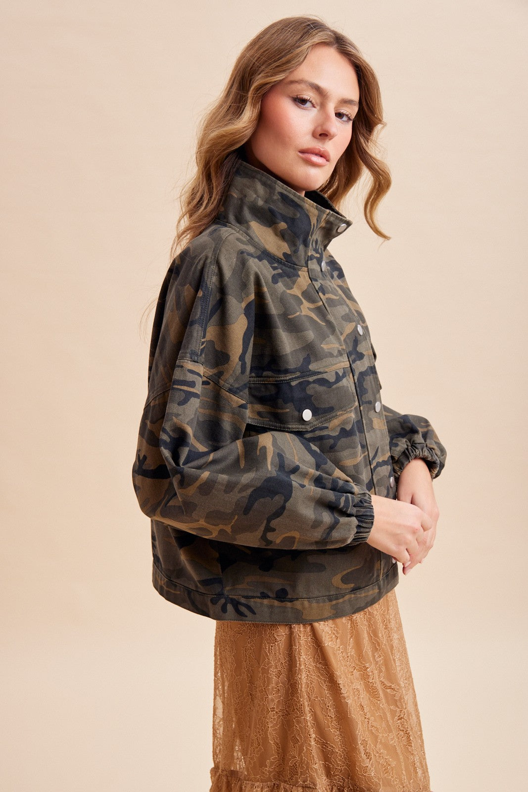 Utility Grove Camo Stand Collar Jacket in Taupe - product photo 3