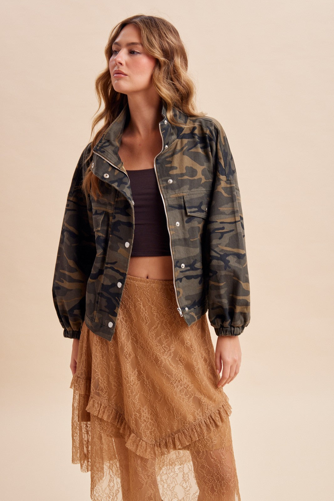 Utility Grove Camo Stand Collar Jacket in Taupe - product photo 4