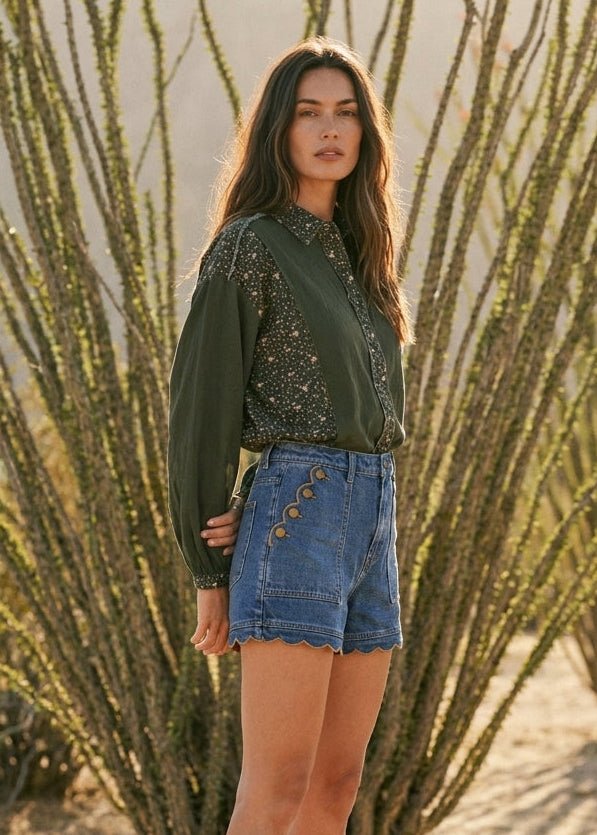 Vagabond Ditsy Print Loose Fit Button Down Shirt - Westly
