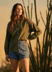 Vagabond Ditsy Print Loose Fit Button Down Shirt - Westly