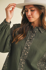 Vagabond Ditsy Print Loose Fit Button Down Shirt - Westly