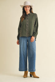 Vagabond Ditsy Print Loose Fit Button Down Shirt - Westly