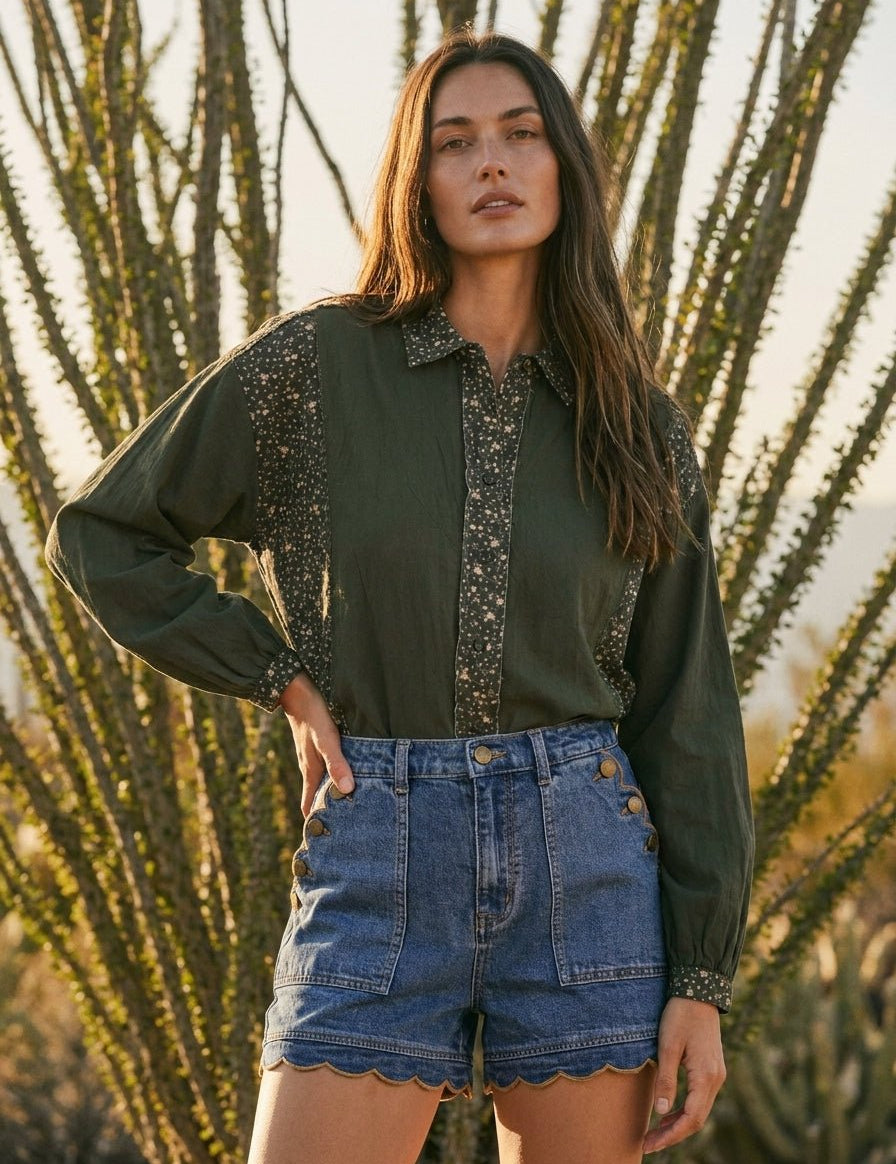 Vagabond Ditsy Print Loose Fit Button Down Shirt - Westly