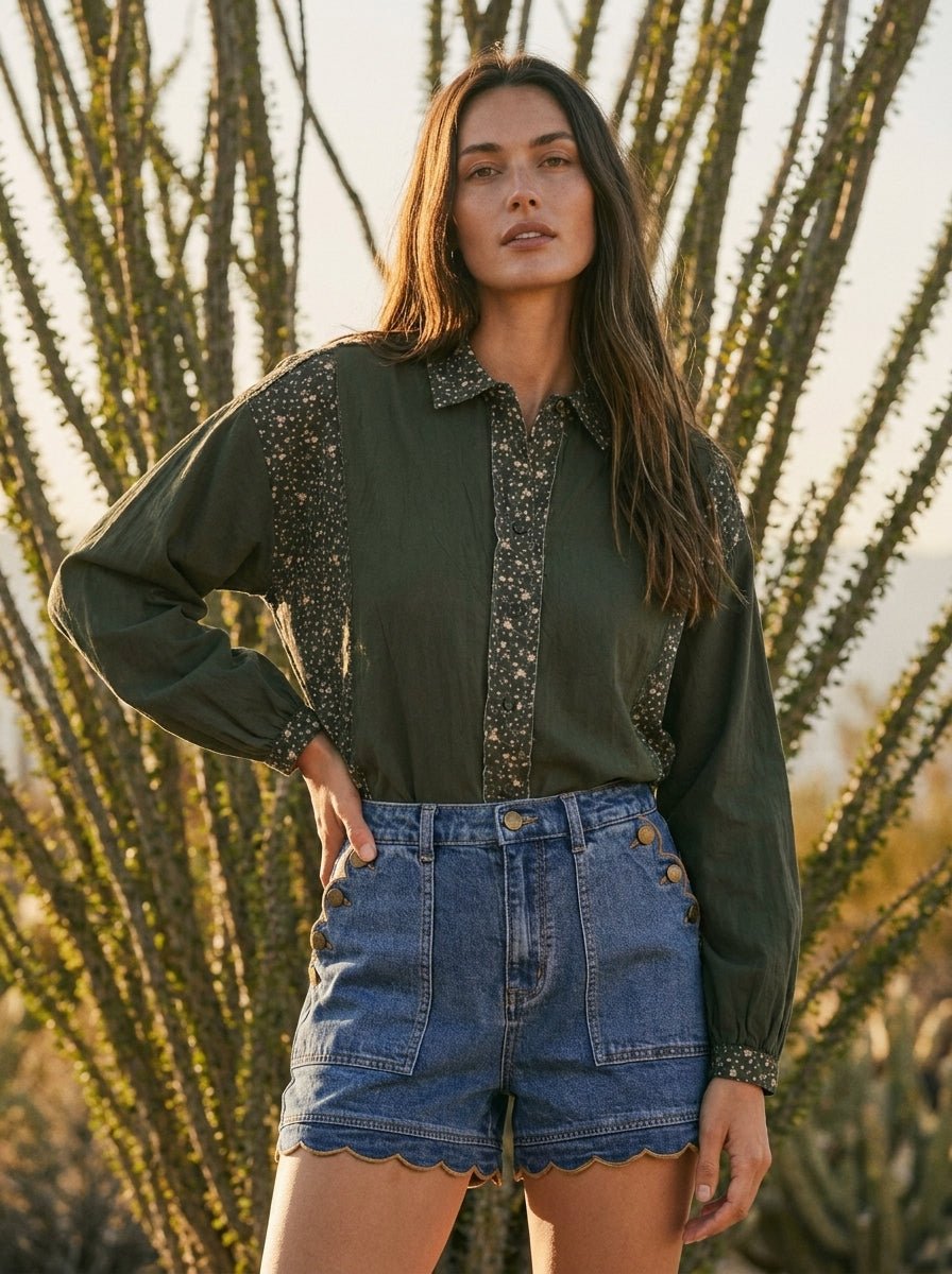 Vagabond Ditsy Print Loose Fit Button Down Shirt - Westly