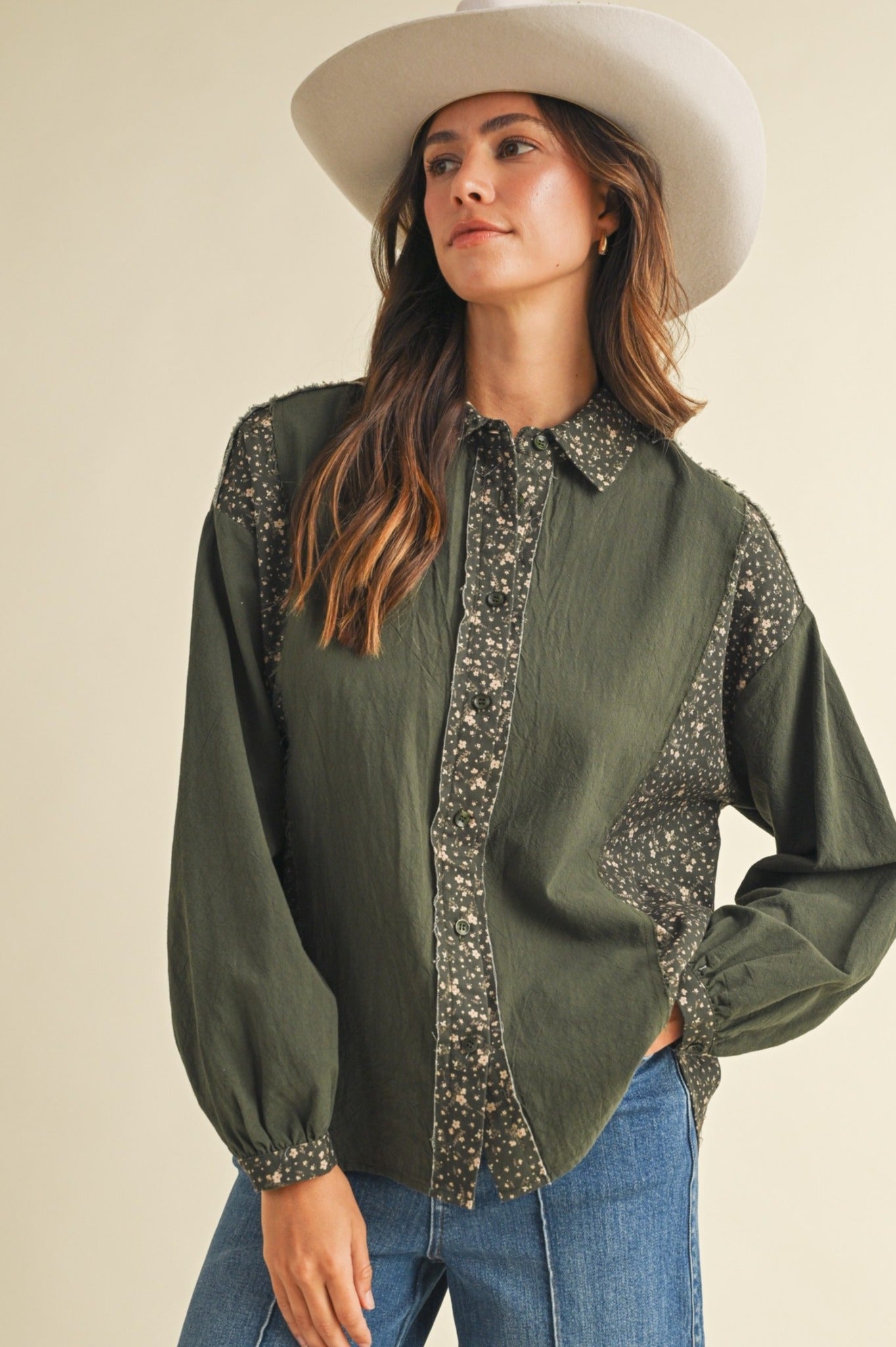Vagabond Ditsy Print Loose Fit Button Down Shirt - Westly